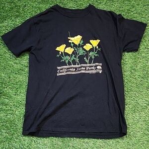 Mens Black Tee with Yellow Floral Design 1998 Vintage